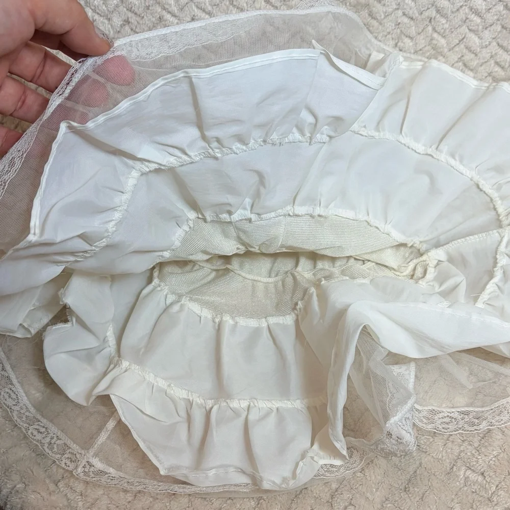 Vintage 70s Toddler‎ Size 1 Ivory Lace Coquette Dollette Rosette Slip Dress